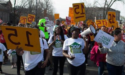 Food workers at a demonstration for a $15/hour wage